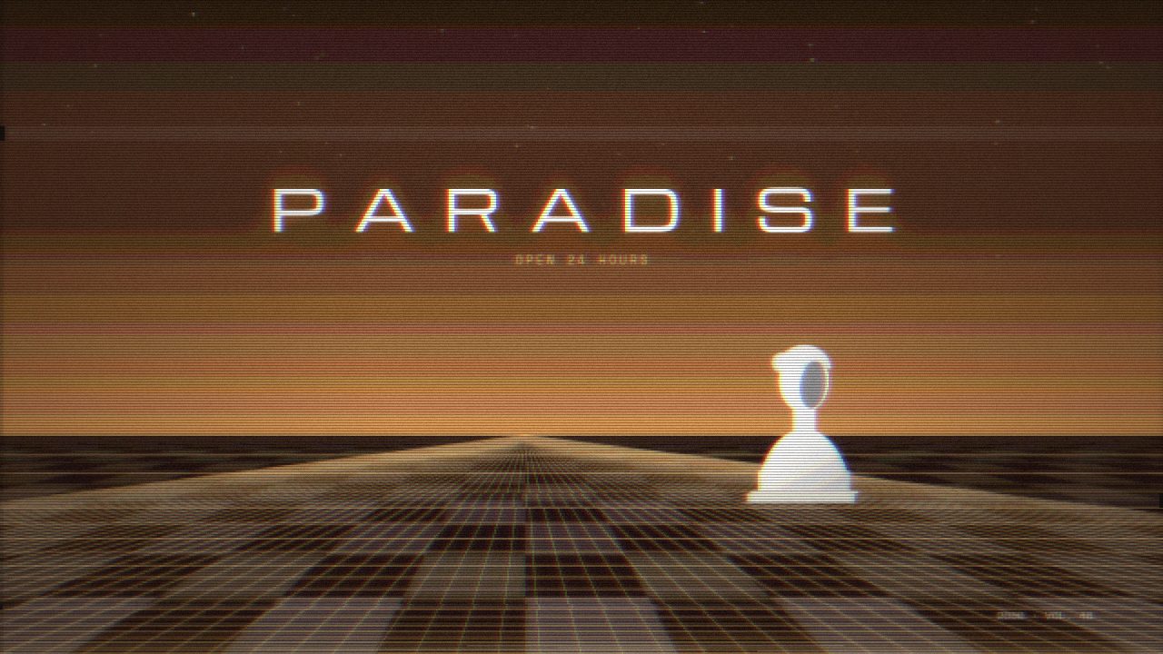 Bust in gold light — vaporwave desktop wallpaper. A white bust on an amber grid under a brown-gold sky. The darkest of the warm set.