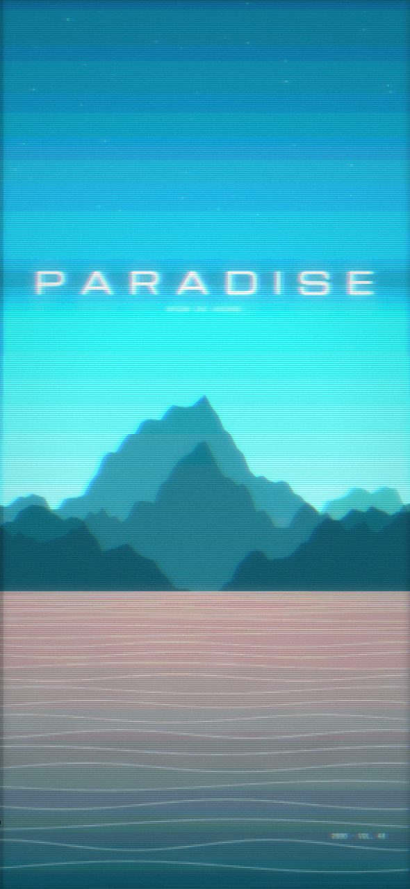 Teal mountains over still water — vaporwave phone wallpaper