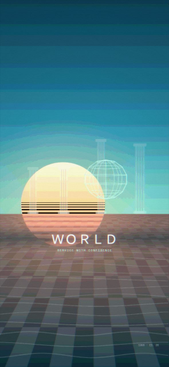 Wireframe globe and columns — vaporwave phone wallpaper